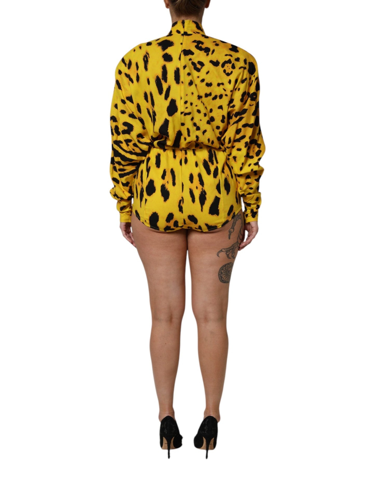 Dolce & Gabbana Yellow Leopard Long Sleeves Jumpsuit Women's Dress