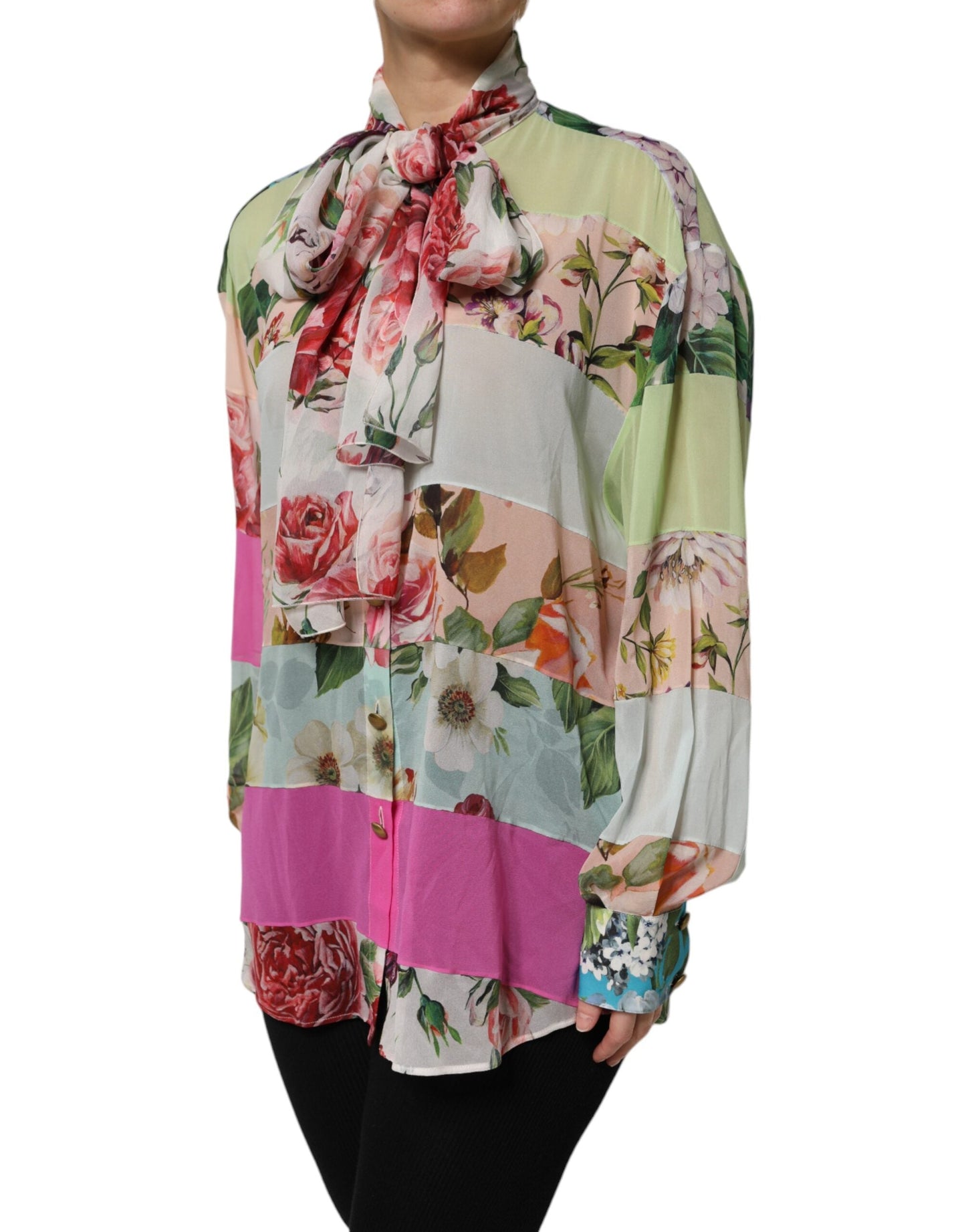 Dolce & Gabbana Multicolor Floral Patchwork Long Sleeves Women's Top