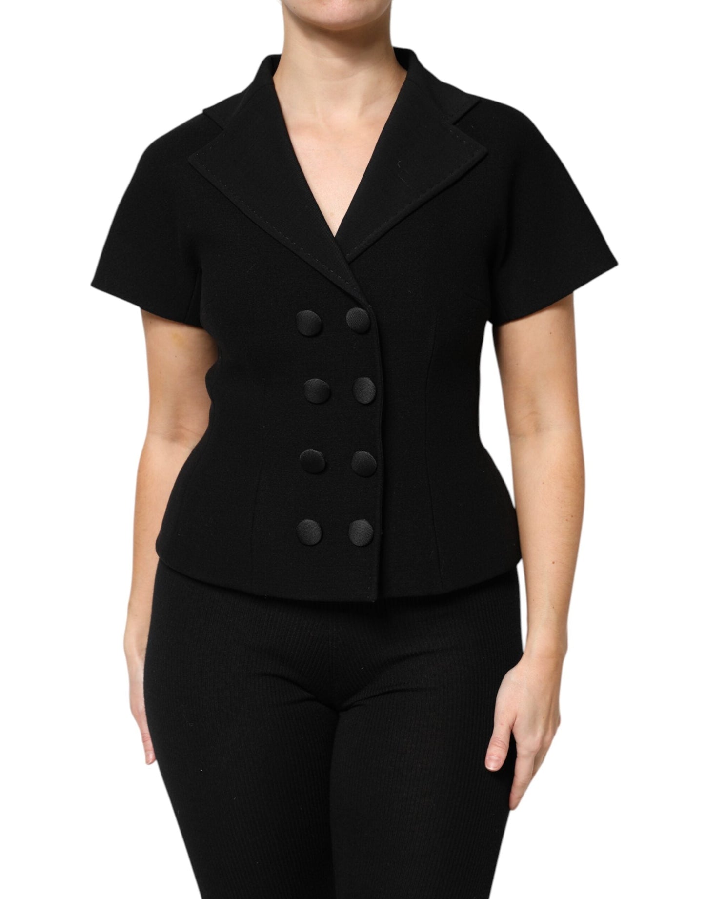 Dolce & Gabbana Black Wool Double Breasted Coat Women's Jacket