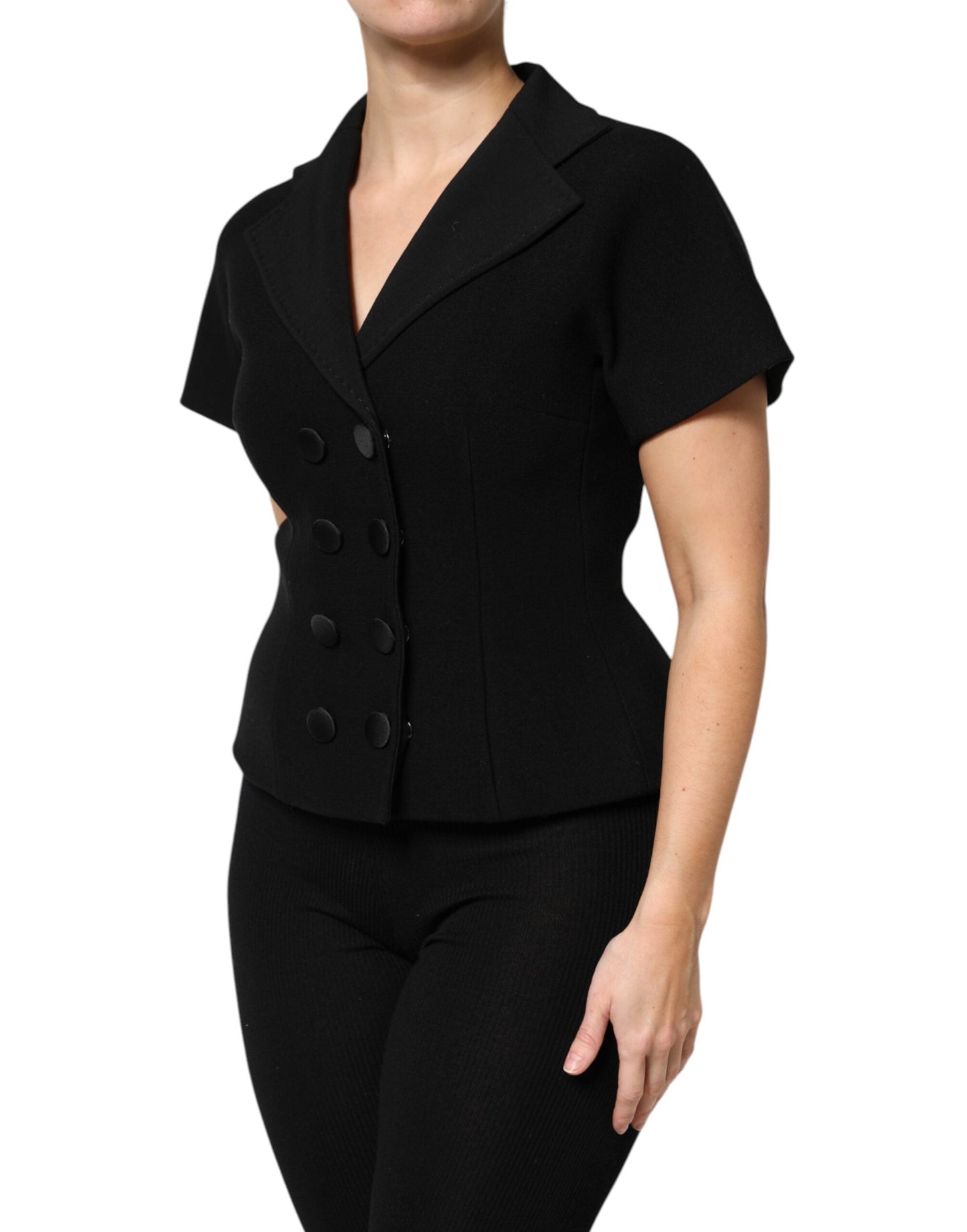 Dolce & Gabbana Black Wool Double Breasted Coat Women's Jacket