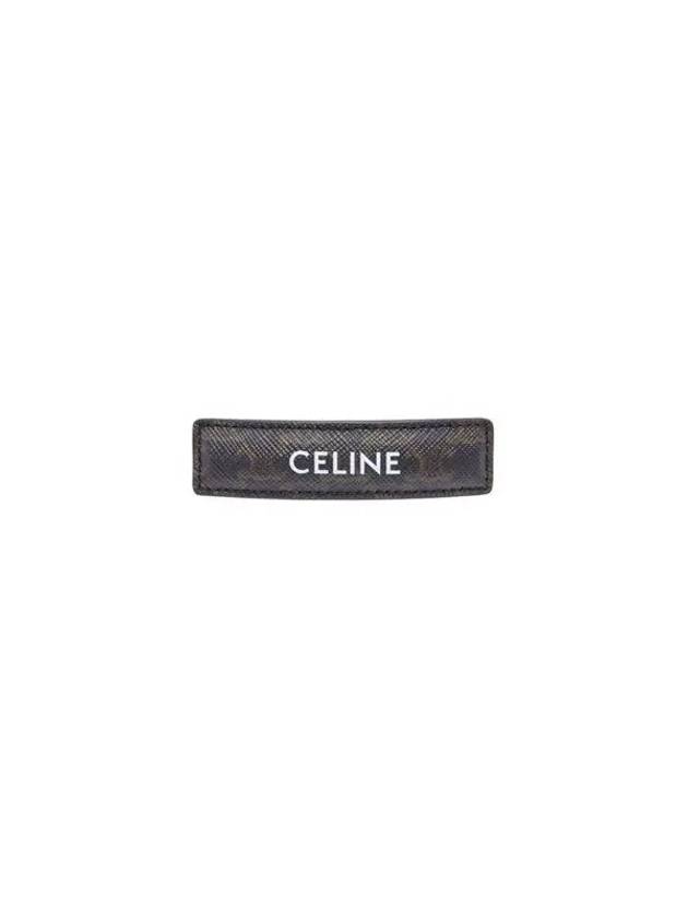 CELINE Logo Triomphe Canvas Calfskin Hair Clip Tan