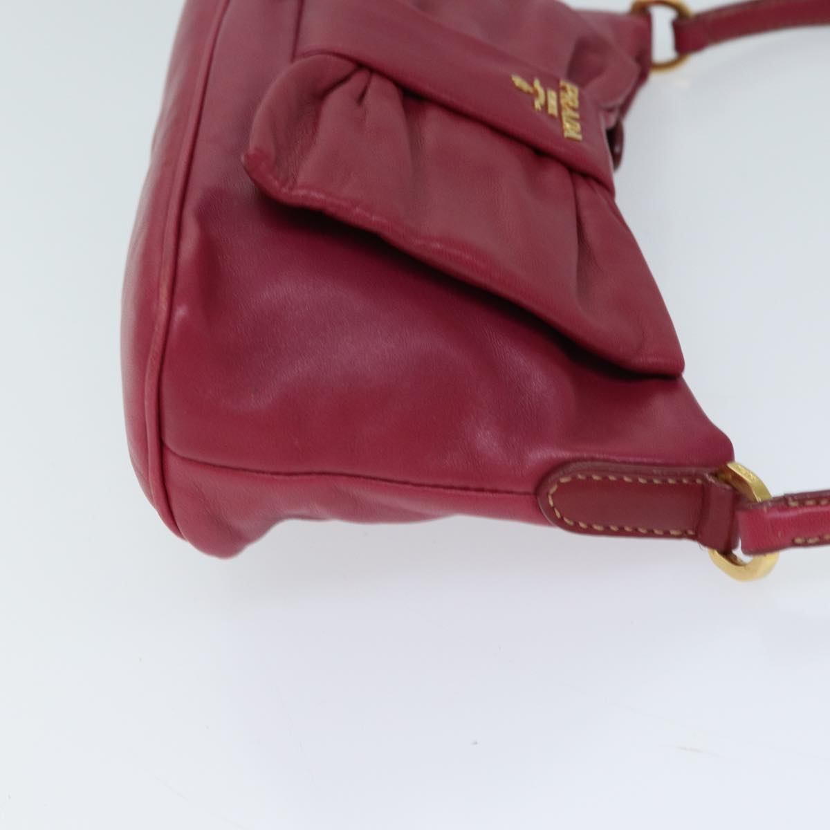 PRADA ribbon Accessory Pouch Leather Pink  72318