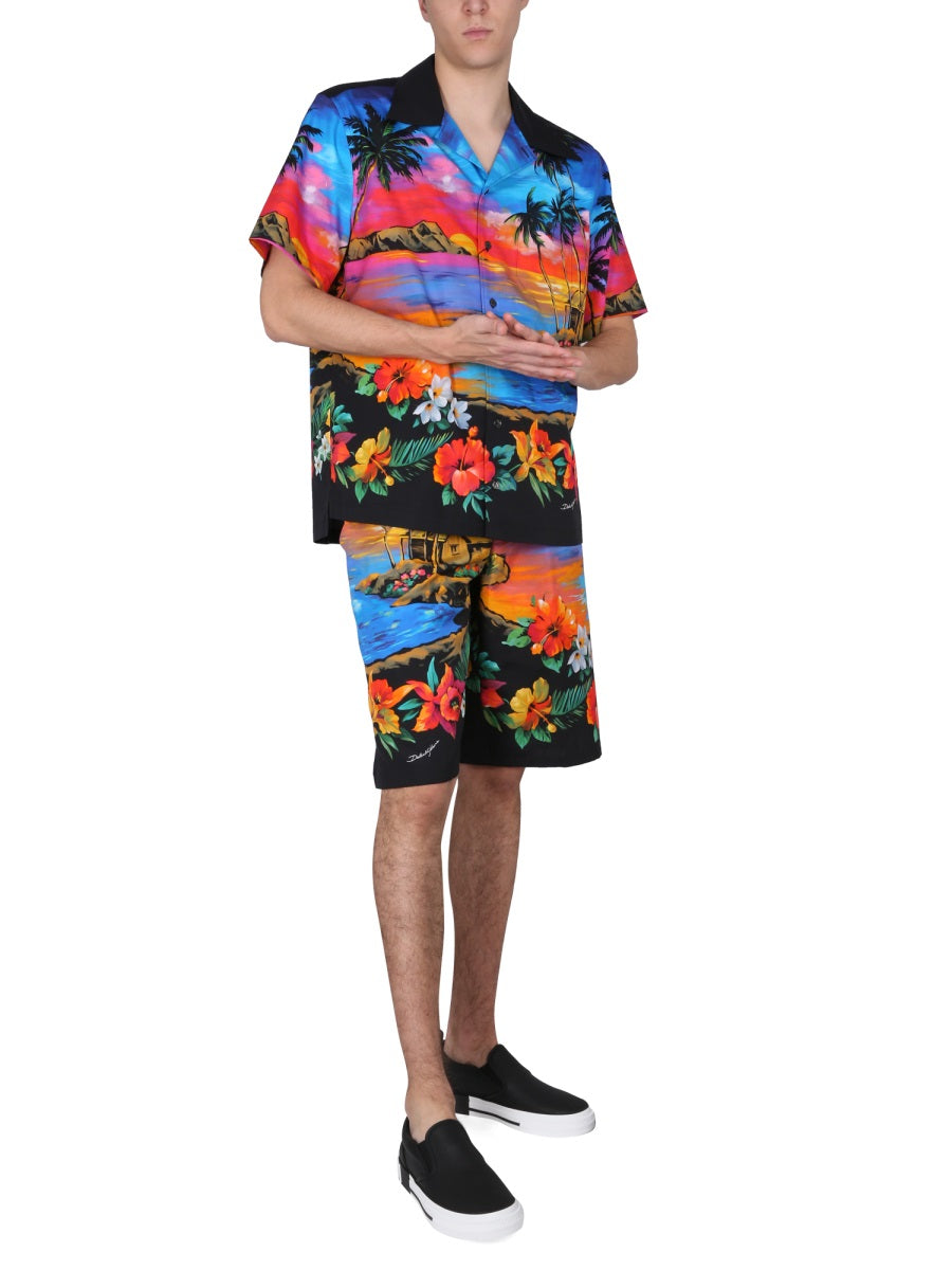 Dolce & Gabbana Men Bermuda Shorts With Sunset Print
