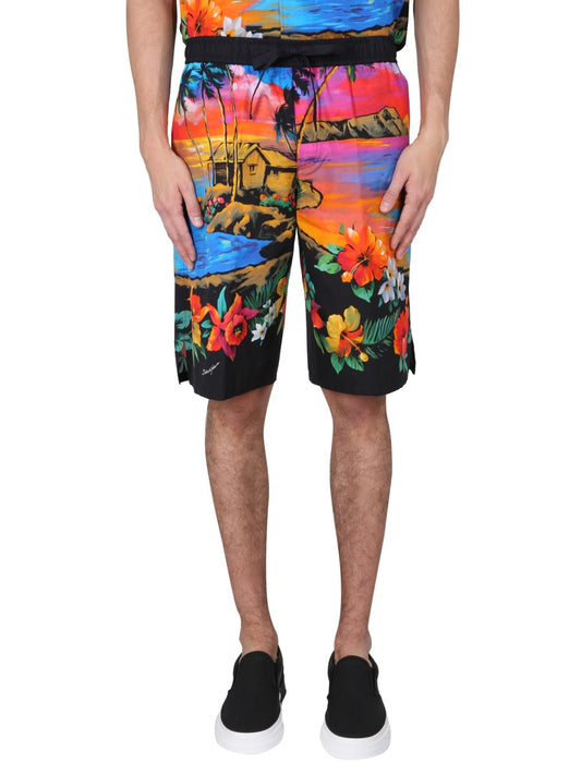 Dolce & Gabbana Men Bermuda Shorts With Sunset Print
