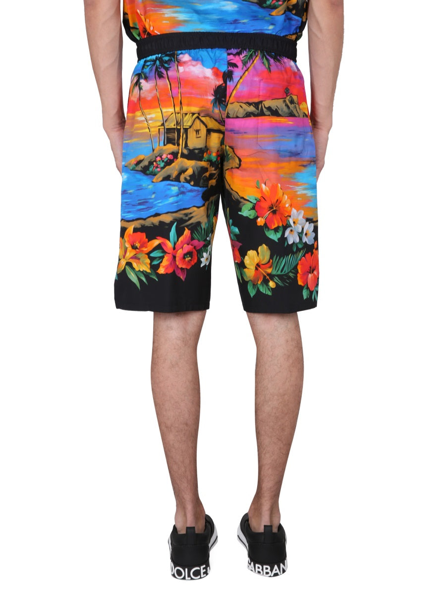 Dolce & Gabbana Men Bermuda Shorts With Sunset Print