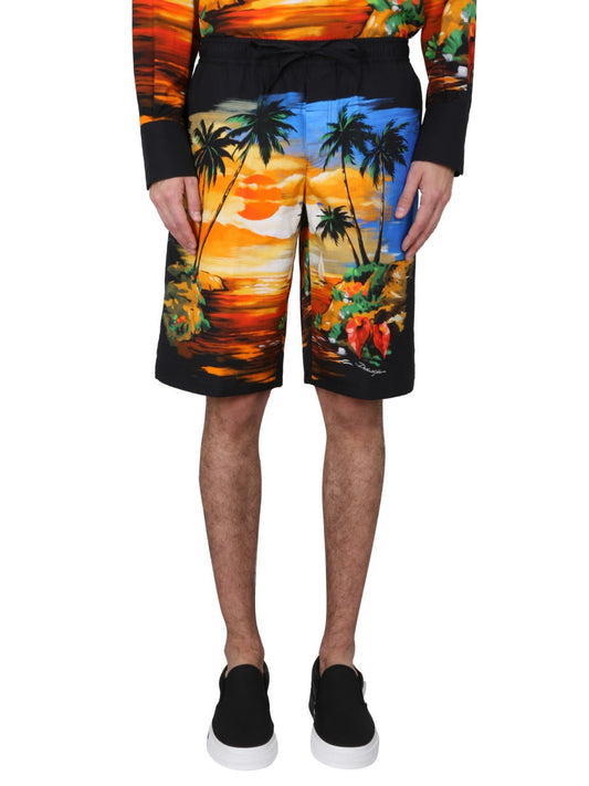 Dolce & Gabbana Men Bermuda Shorts With Hawaii Print