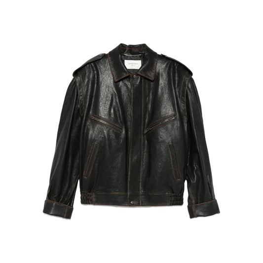 Saint Laurent Brown Jackets - Leather Jackets Men