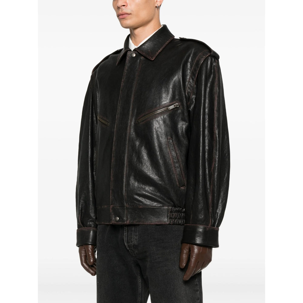 Saint Laurent Brown Jackets - Leather Jackets Men