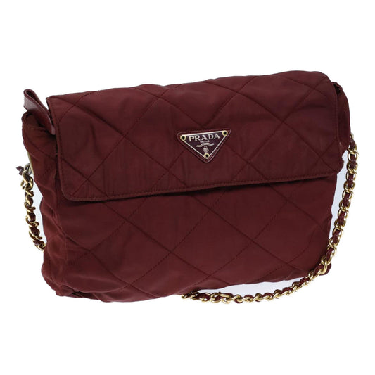 PRADA Quilted Chain Shoulder Bag Nylon Red  72656