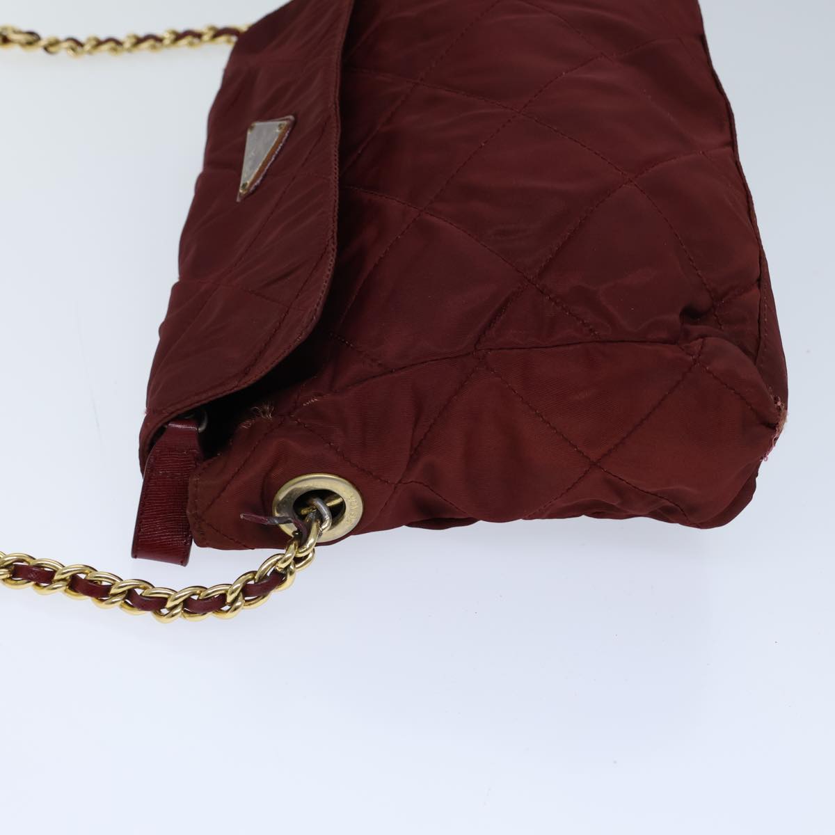 PRADA Quilted Chain Shoulder Bag Nylon Red  72656