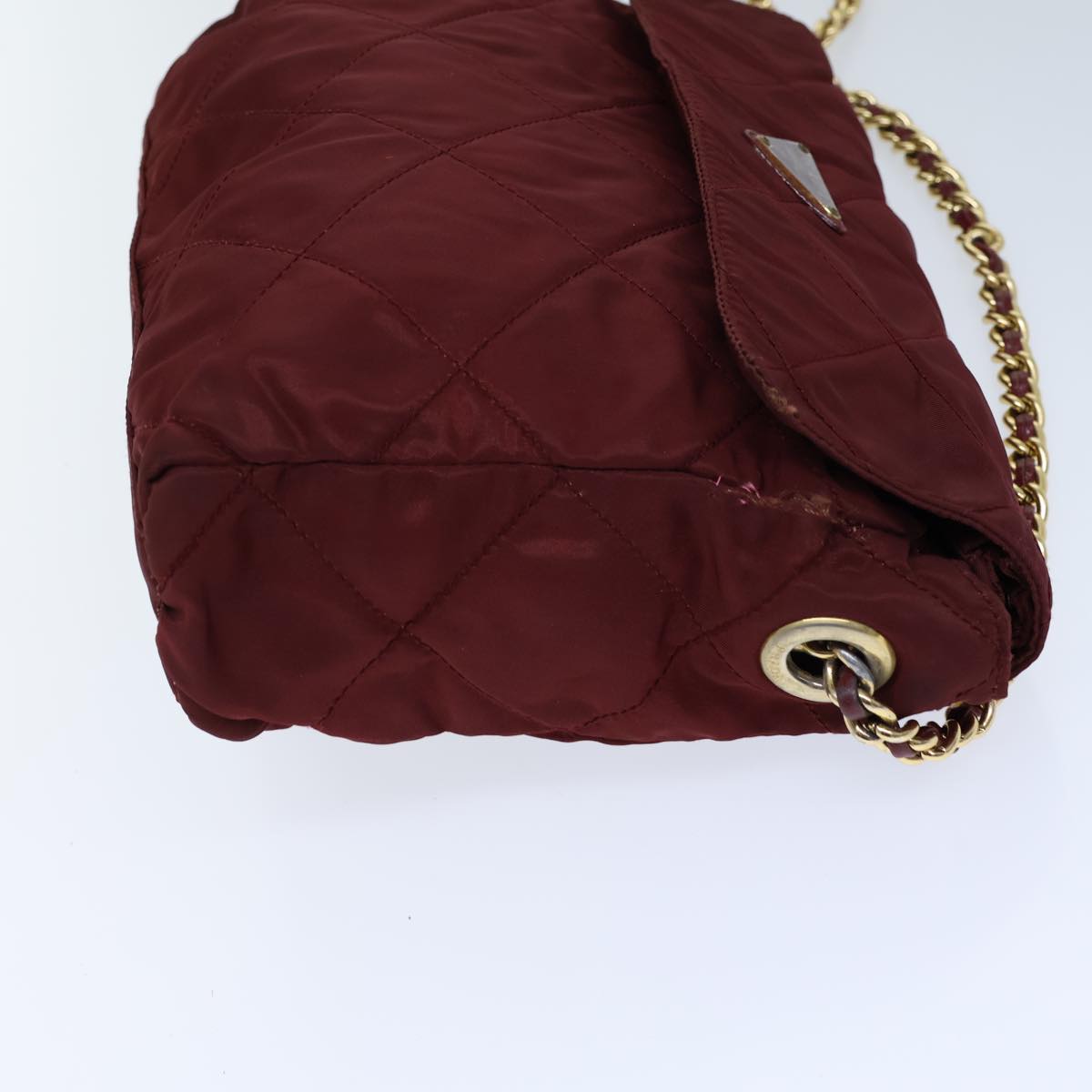 PRADA Quilted Chain Shoulder Bag Nylon Red  72656
