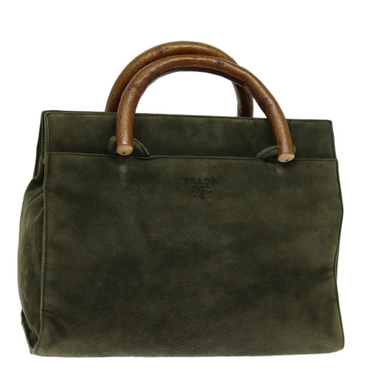 PRADA Hand Bag Suede Khaki  72677