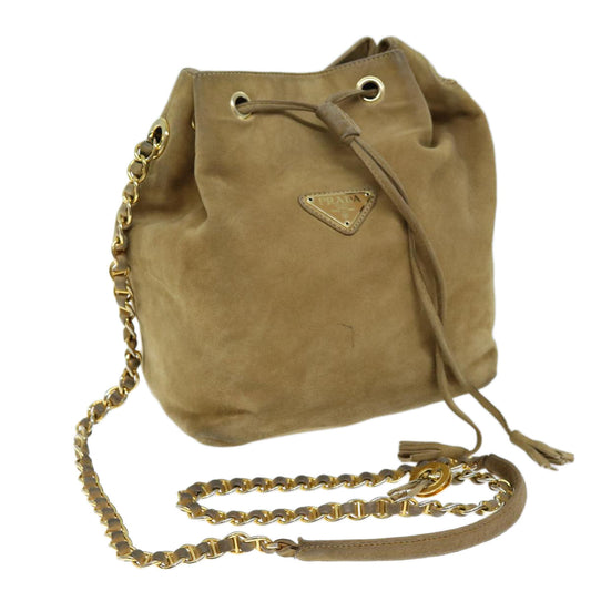 PRADA Chain Shoulder Bag Suede Beige  72855