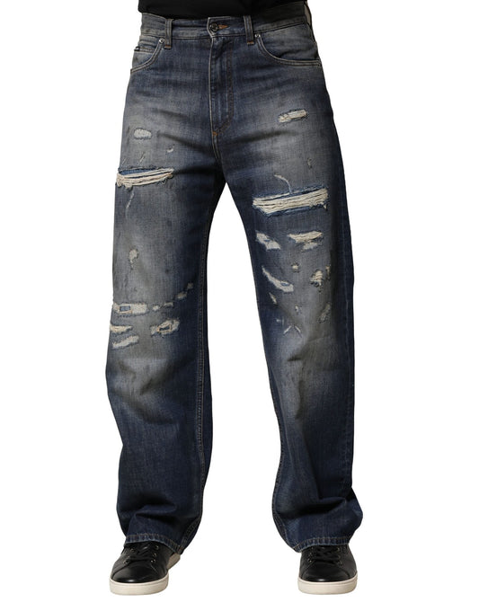 Dolce & Gabbana Blue Washed Tattered Cotton Men Men's Jeans ()
