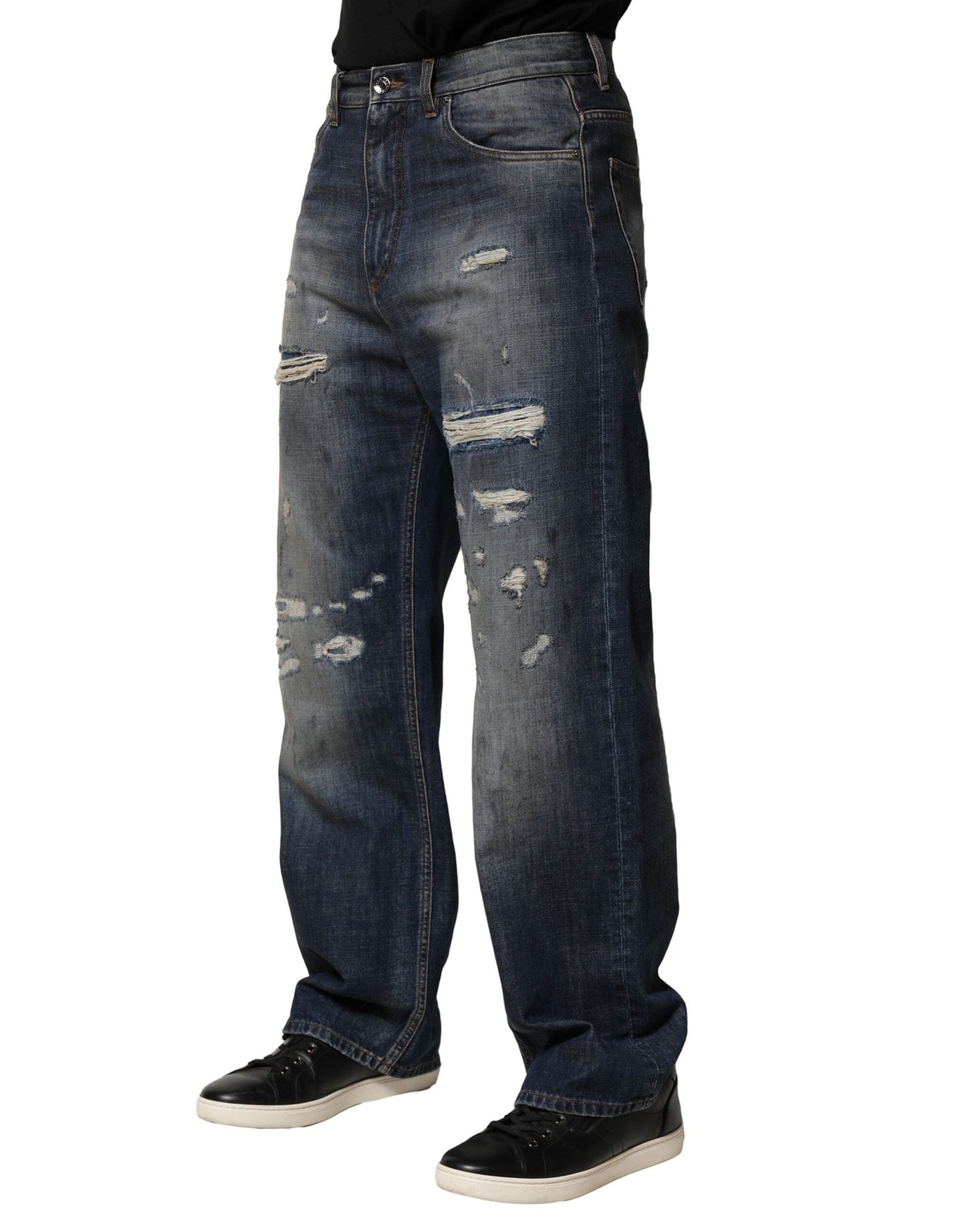 Dolce & Gabbana Blue Washed Tattered Cotton Men Men's Jeans ()