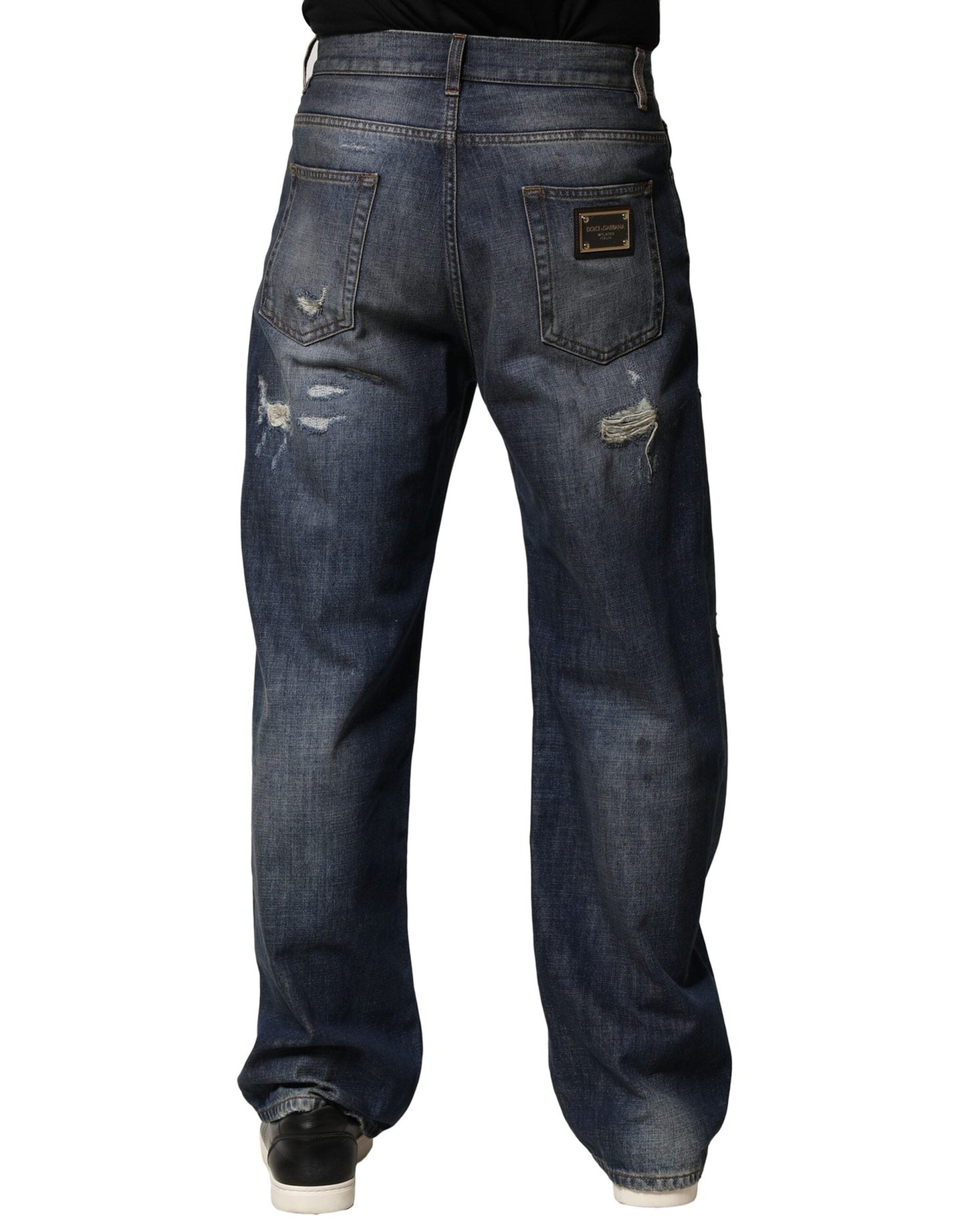 Dolce & Gabbana Blue Washed Tattered Cotton Men Men's Jeans ()