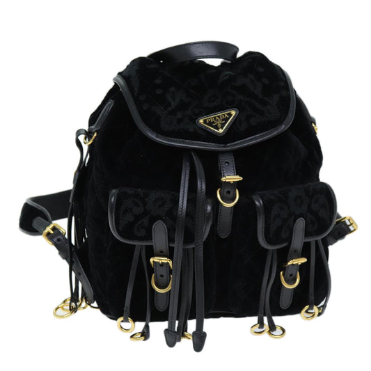 PRADA Quilted Backpack Velor Black  73128A