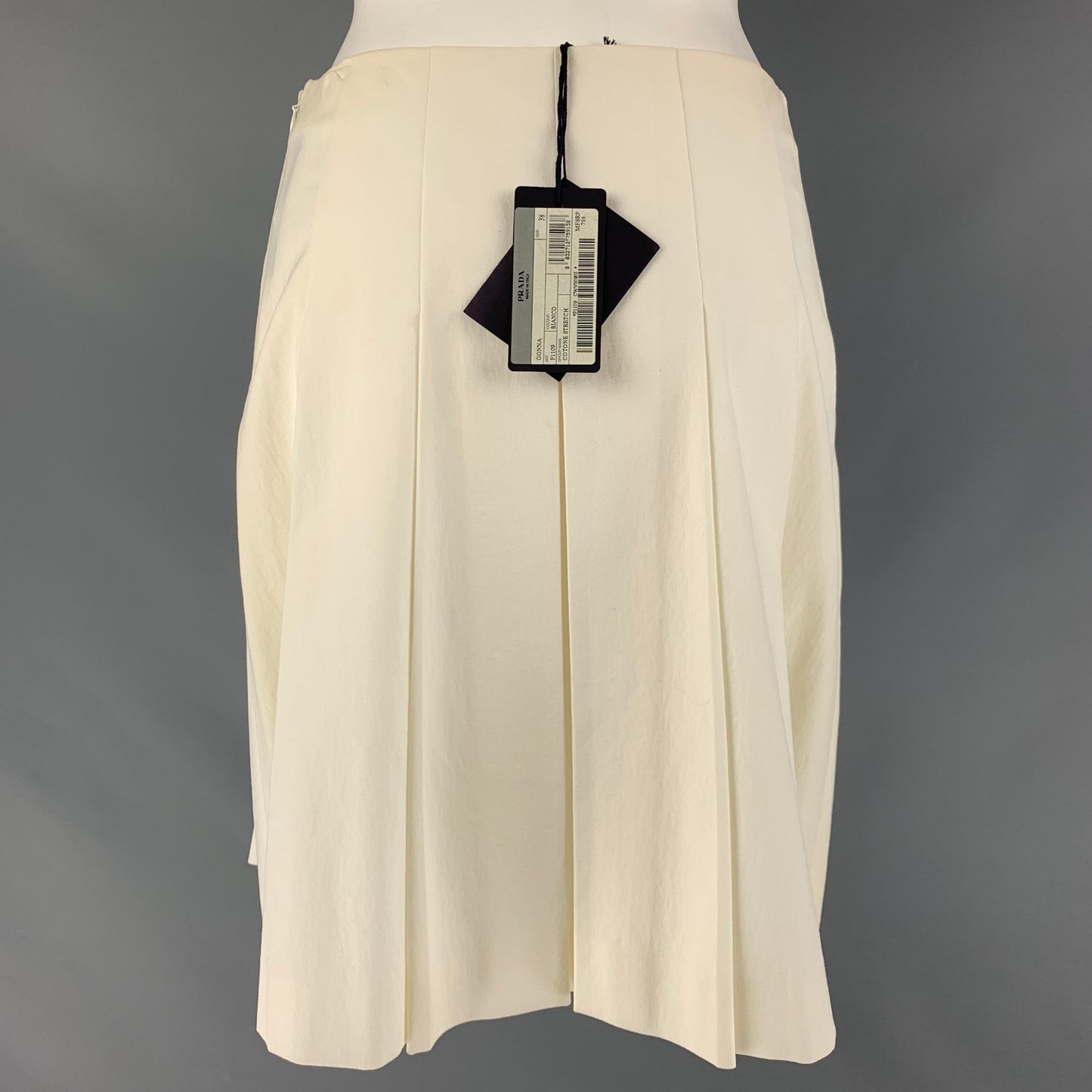 PRADA Size 2 Cream Cotton Blend Pleated Skirt