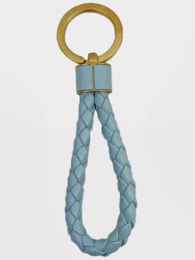 Bottega Veneta Intrecciato Lambskin Key Holder Light Blue