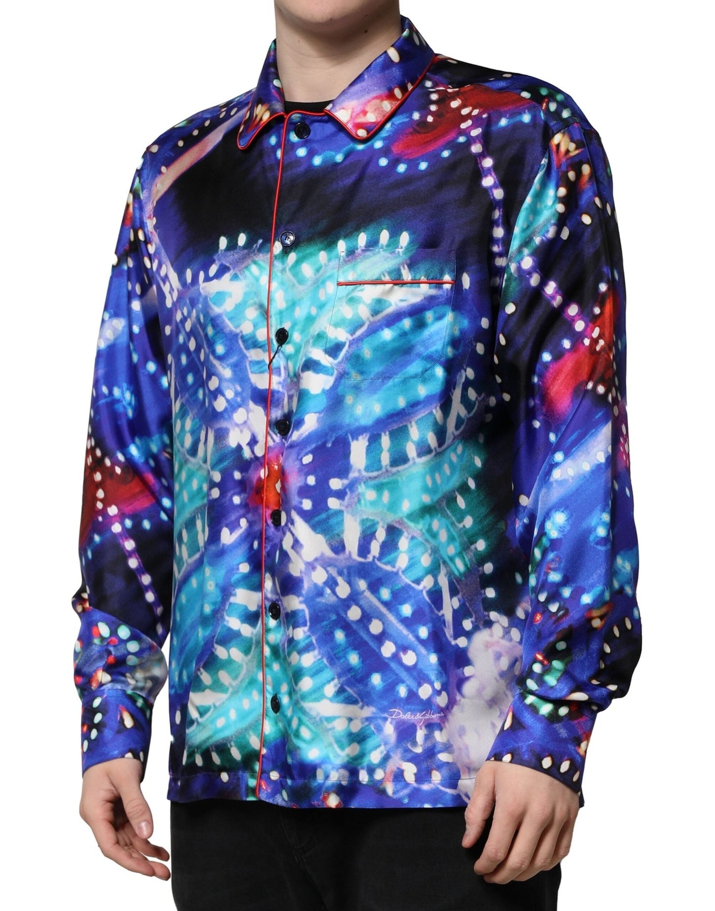 Dolce & Gabbana Multicolor Printed Silk Lounge Casual Men's Shirt