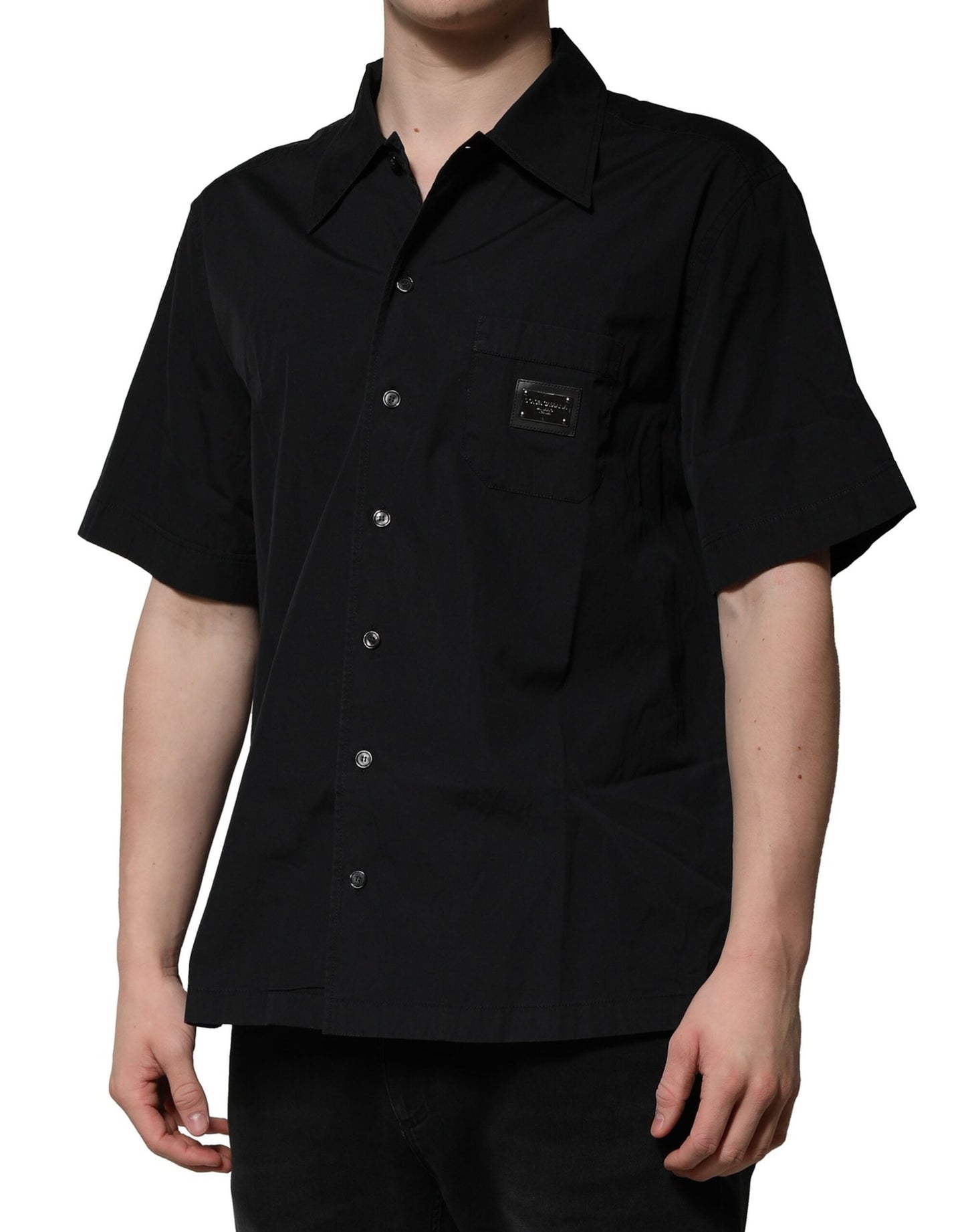 Dolce & Gabbana Black Cotton Short Sleeve Buttoned Casual Men's Shirt ()