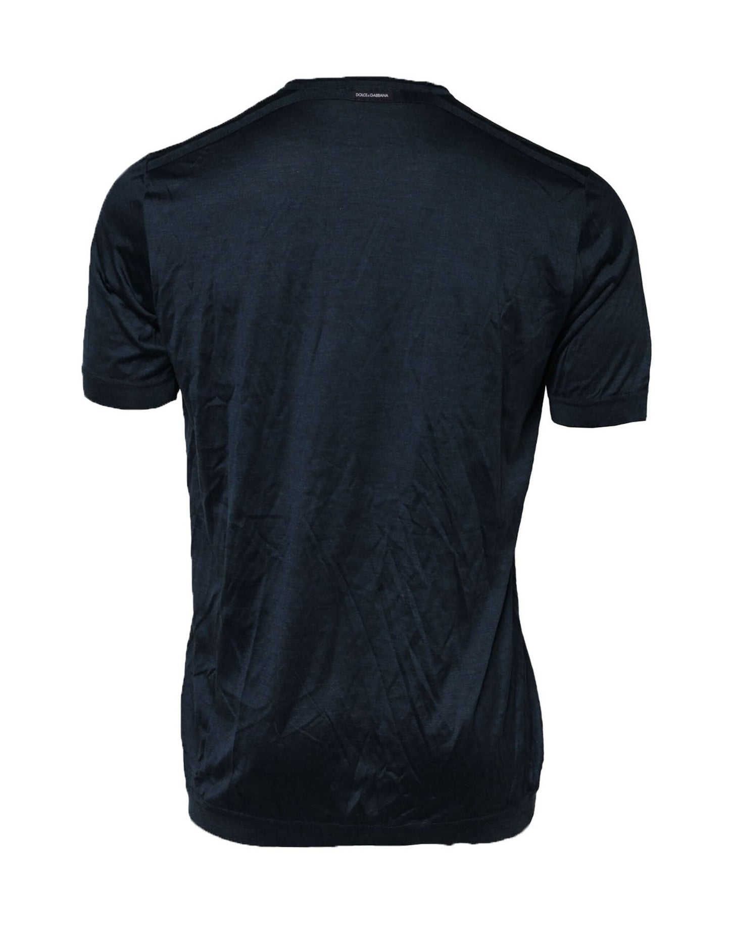 Dolce & Gabbana Dark Blue Silk Logo Patch Crew Neck Men's T-shirt ()