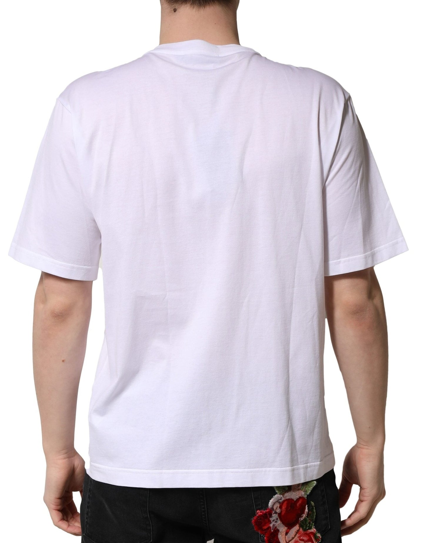 Dolce & Gabbana White Embellished Cotton Crew Neck Men's T-shirt