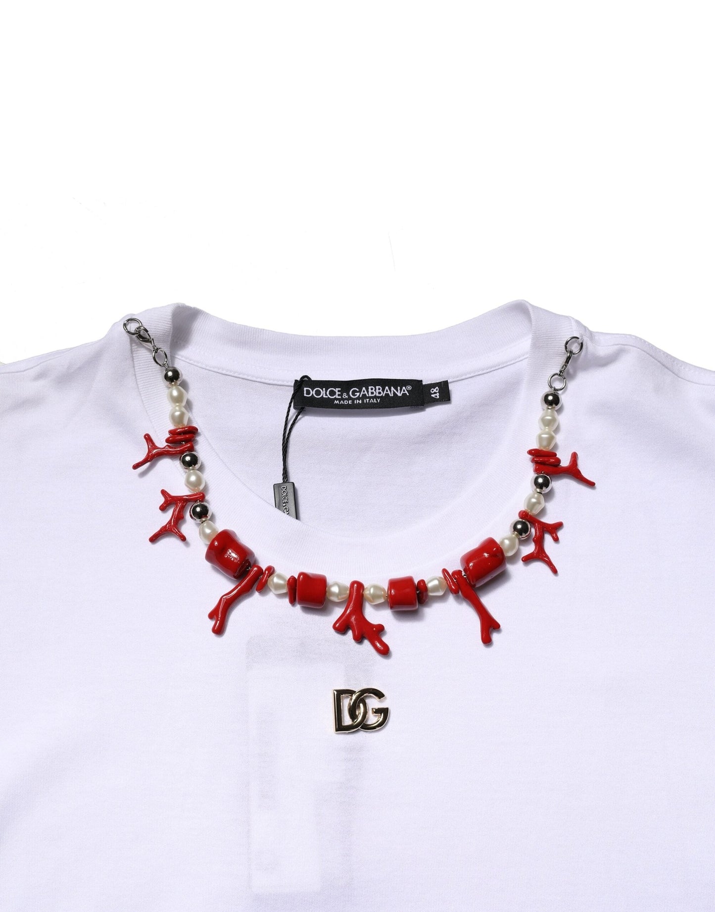 Dolce & Gabbana White Embellished Cotton Crew Neck Men's T-shirt