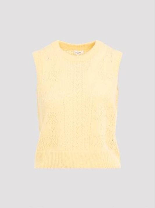 CELINE All Over Triomphe Shetland Pointelle Vest Yellow