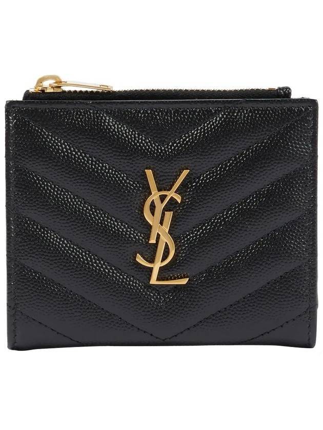 Saint Laurent Cassandre Matelasse Grain De Poudre Embossed Leather Half Wallet Black