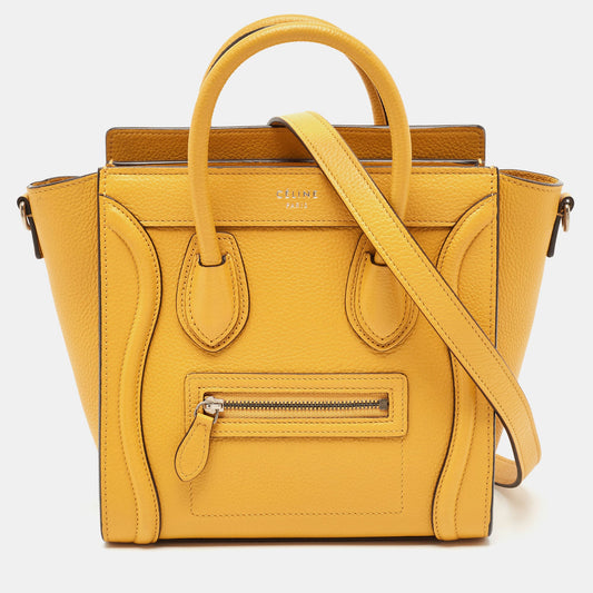 Celine C&eacute;line Mustard Leather Nano Luggage Tote