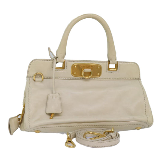 PRADA Hand Bag Leather 2way Cream  73971