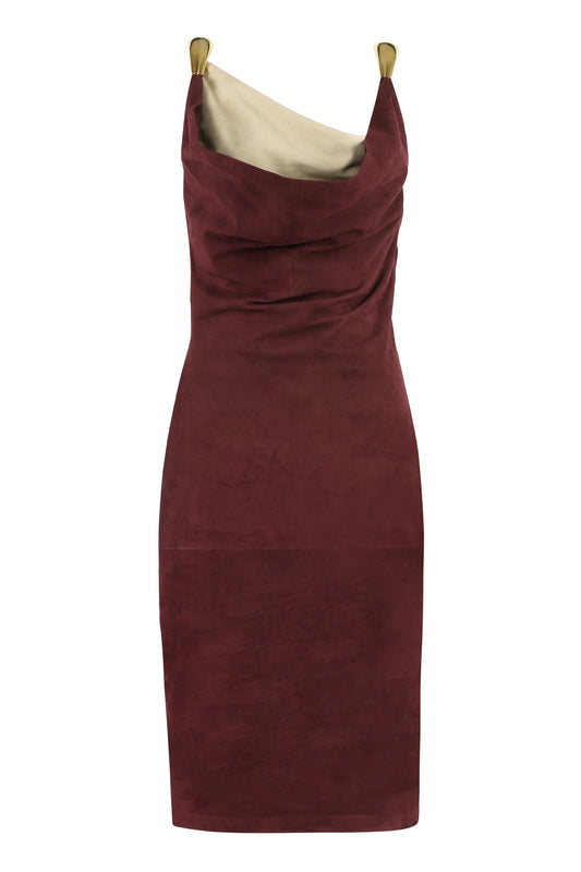 BOTTEGA VENETA Suede Midi-Dress with Gold-Tone Metal Detail
