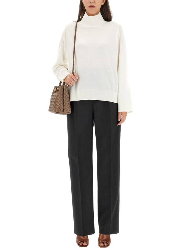 Bottega Veneta Light Wool Wide Leg Pants Black