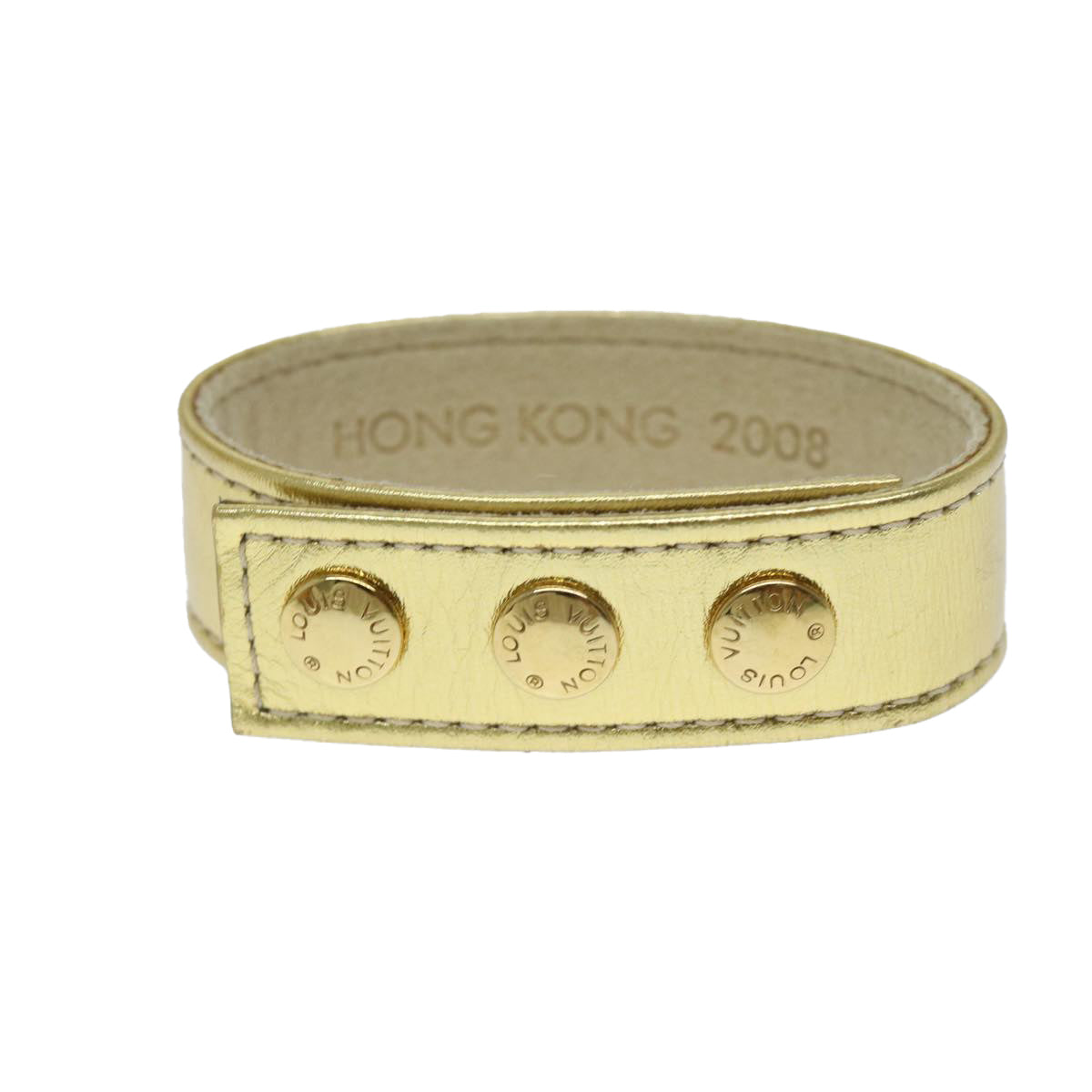 LOUIS VUITTON Suhari Bracelet Leather 2008 Hong Kong Only Gold All LV 74006