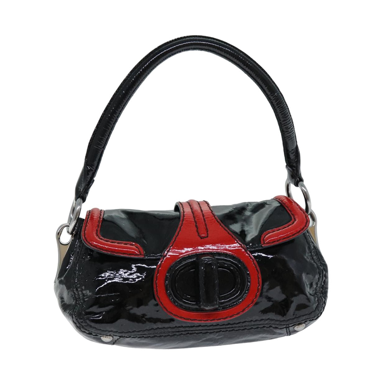 PRADA Shoulder Bag Patent leather Black Red  74391