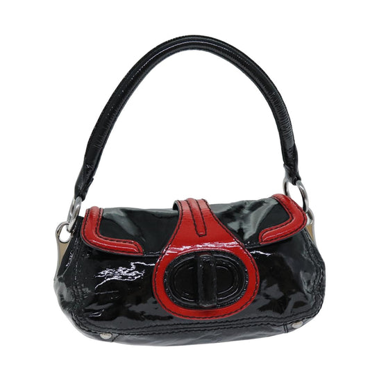 PRADA Shoulder Bag Patent leather Black Red  74391