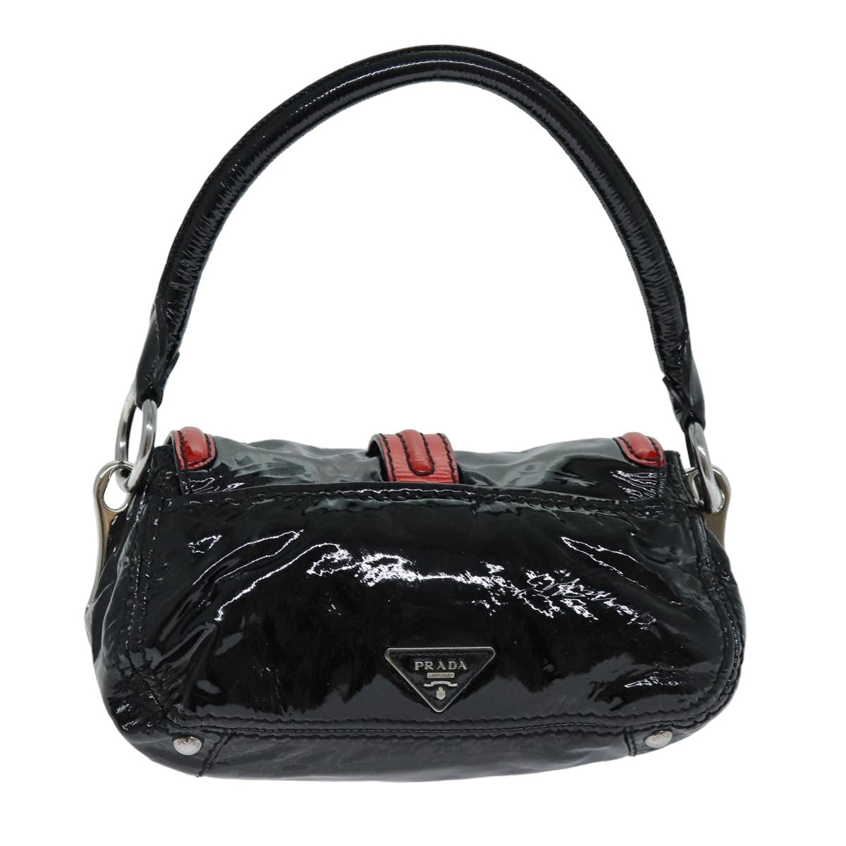 PRADA Shoulder Bag Patent leather Black Red  74391