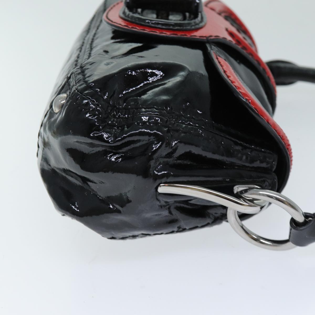 PRADA Shoulder Bag Patent leather Black Red  74391