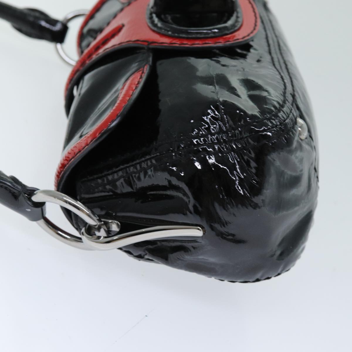PRADA Shoulder Bag Patent leather Black Red  74391