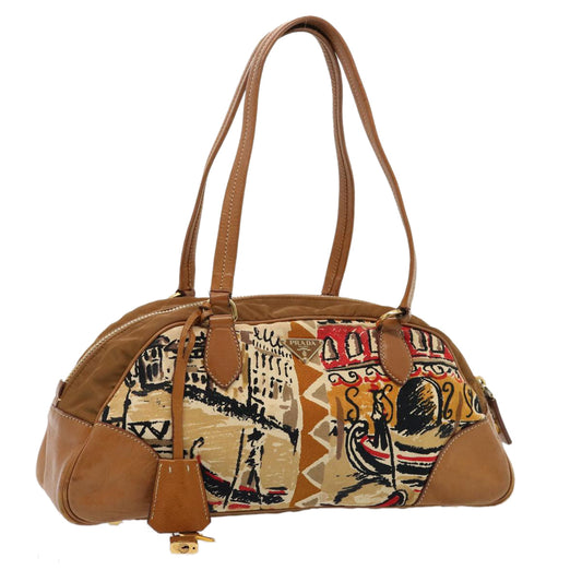 PRADA Shoulder Bag Canvas Leather Beige  74392