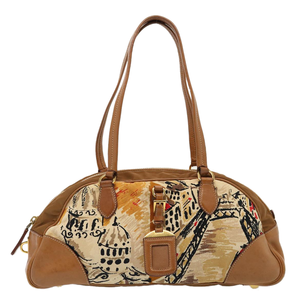 PRADA Shoulder Bag Canvas Leather Beige  74392