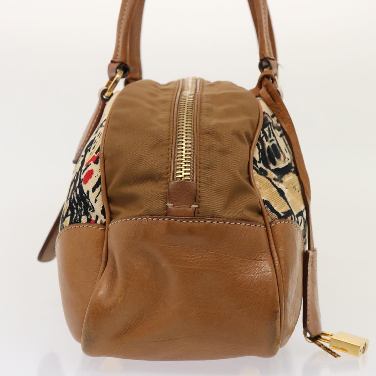 PRADA Shoulder Bag Canvas Leather Beige  74392