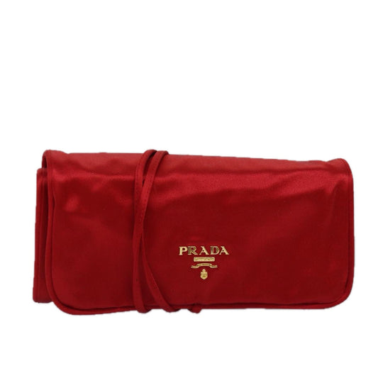 PRADA Jewelry Case Cosmetic Pouch Satin Red  74451