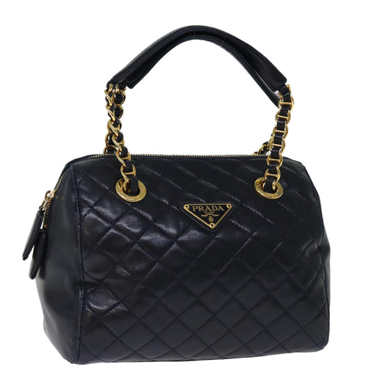 PRADA Hand Bag Leather Navy  74454