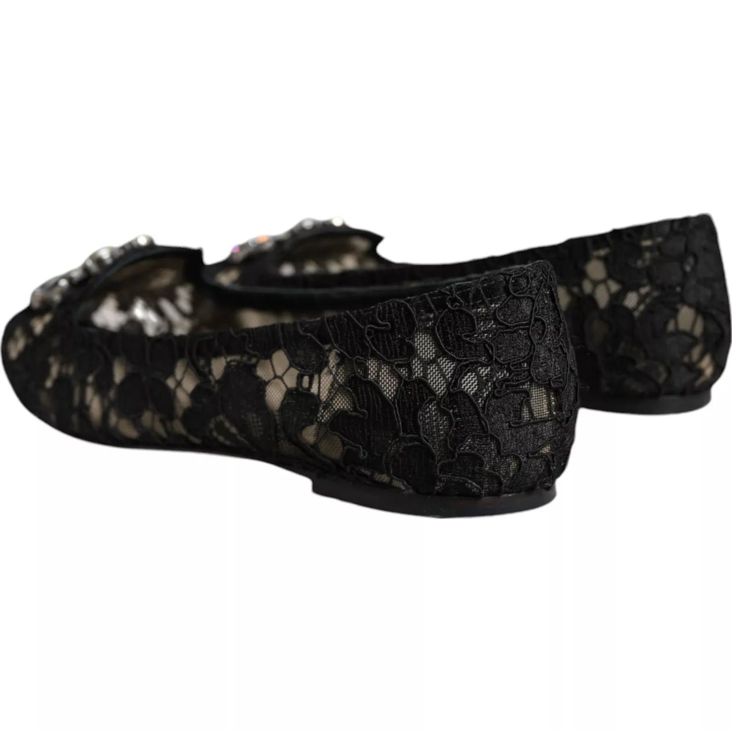 Dolce & Gabbana Black Lace Crystal Ballet Flats Loafer Women's Shoes