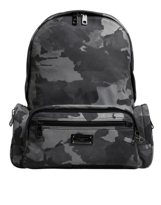 Dolce & Gabbana Gray Cotton Camouflage Logo Plaque Backpack Men's Bag