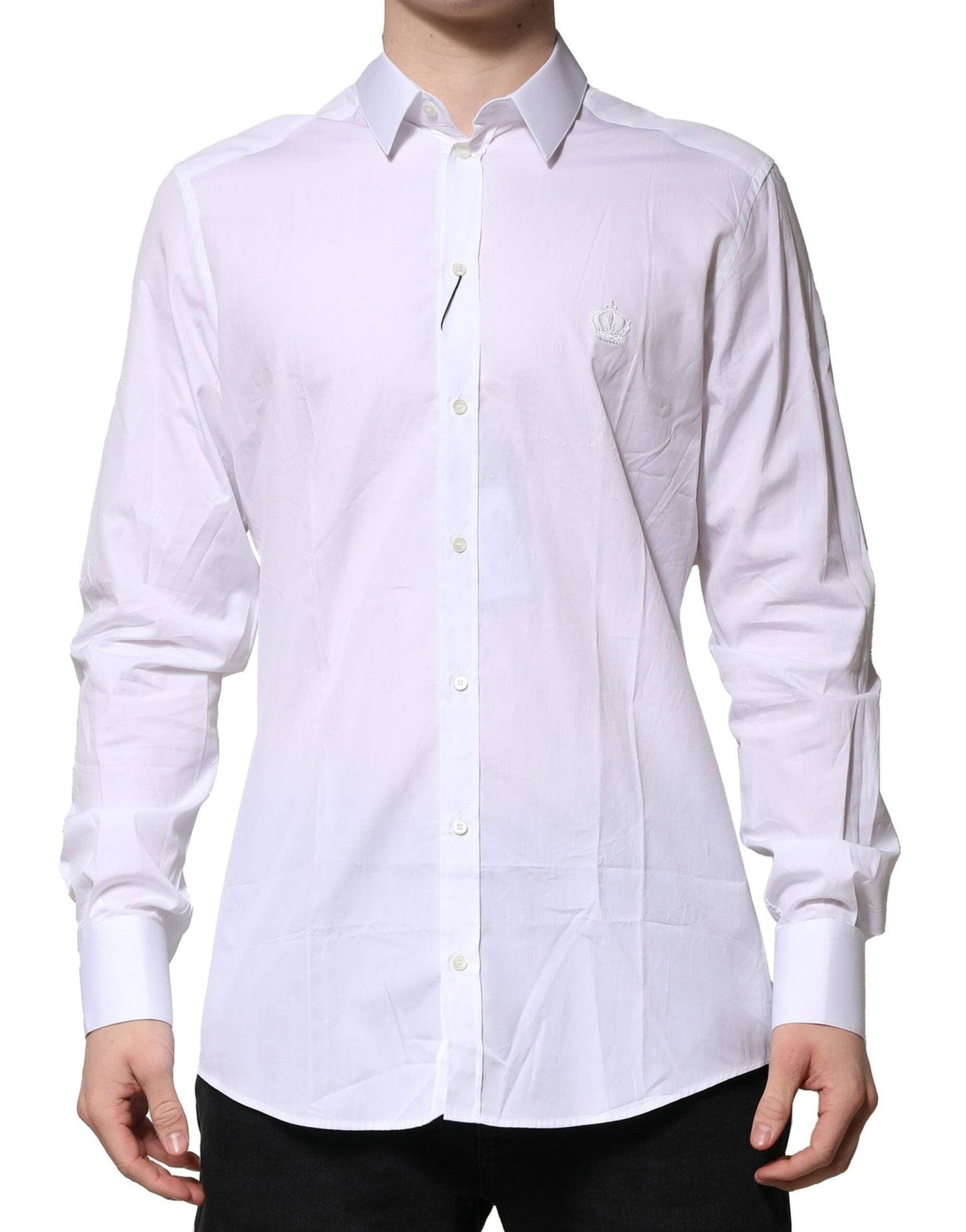 Dolce & Gabbana White Cotton GOLD Long Sleeves Formal Men's Shirt