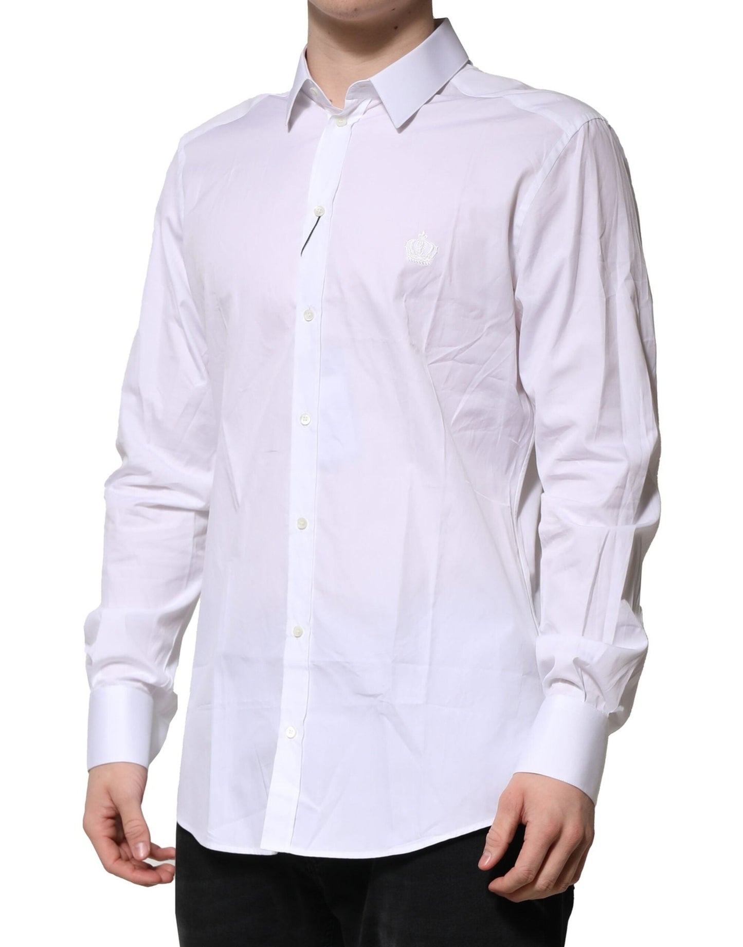 Dolce & Gabbana White Cotton GOLD Long Sleeves Formal Men's Shirt