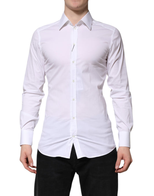 Dolce & Gabbana White Cotton GOLD Long Sleeves Formal Men's Shirt